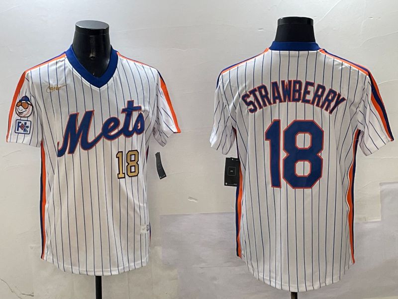 Men New York Mets #18 Strawberry White Stripe Throwback Game Fashion 2025 Nike MLB Jersey style 6->new york mets->MLB Jersey